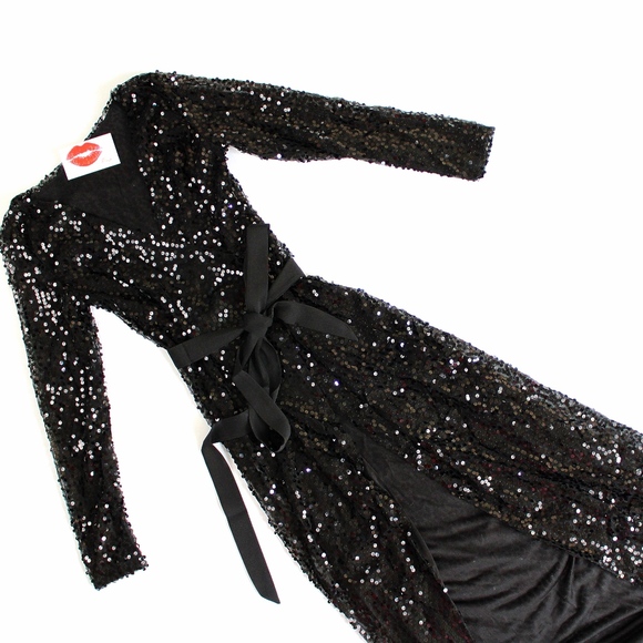 Pink Plunging V-Neck Sequin Wrap Belted Maxi Dress - Picture 9 of 13